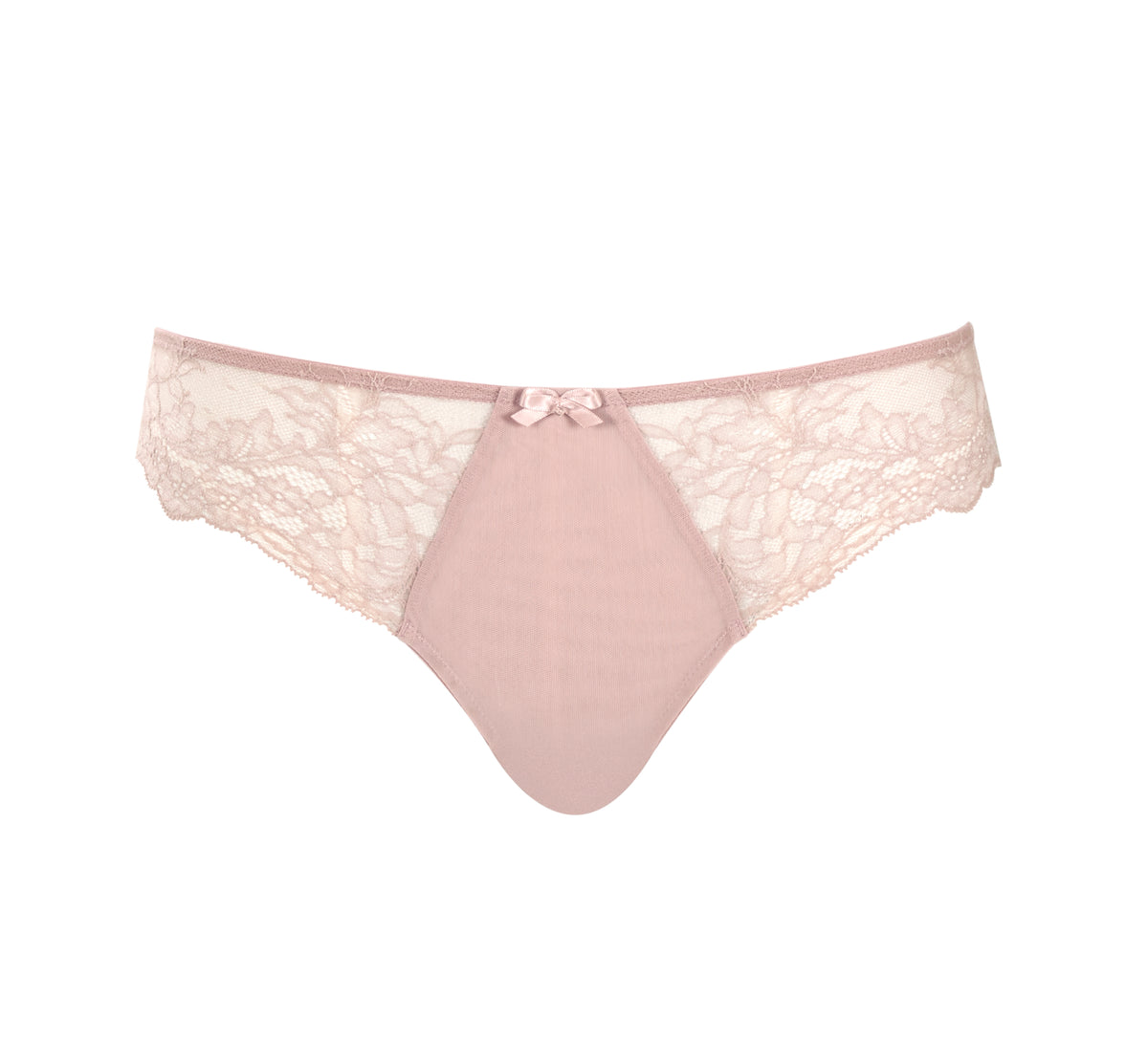 Pink lace underwear on a white background
