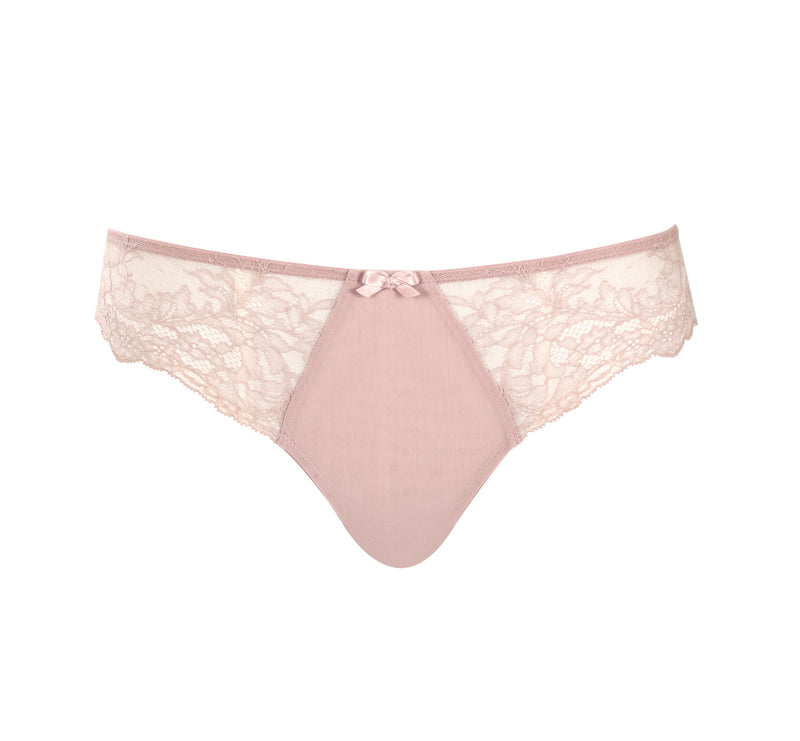 Pink lace underwear on a white background