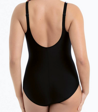 Black swimsuit with open back on a white background