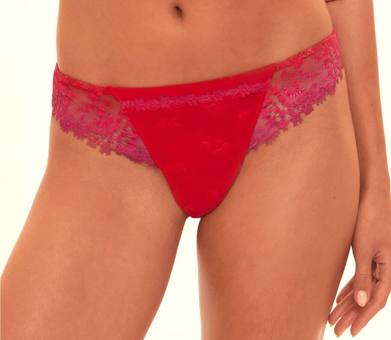Red lace underwear on a white background
