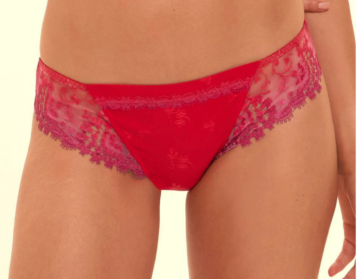 Red lace underwear on a plain background