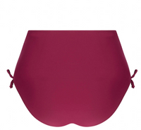 Maroon bikini bottom with tied sides on a white background