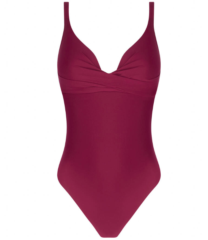 Maroon swimsuit on a white background