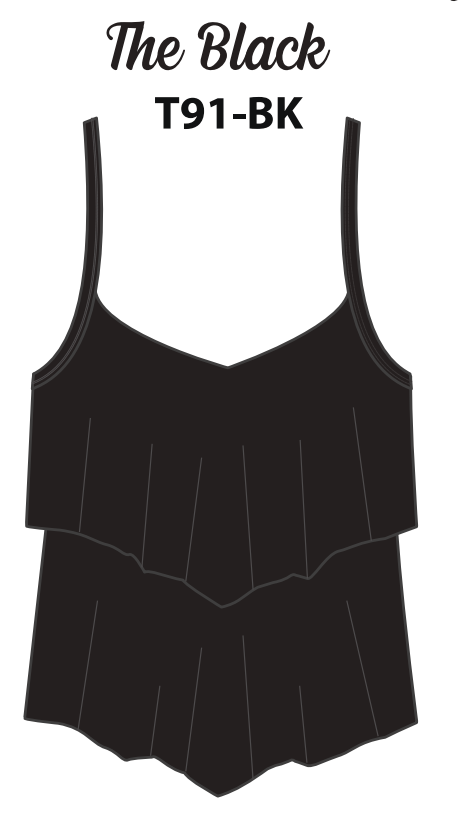 Black tank top with pleated design on a white background