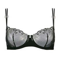 Black bra with decorative patterns on a white background