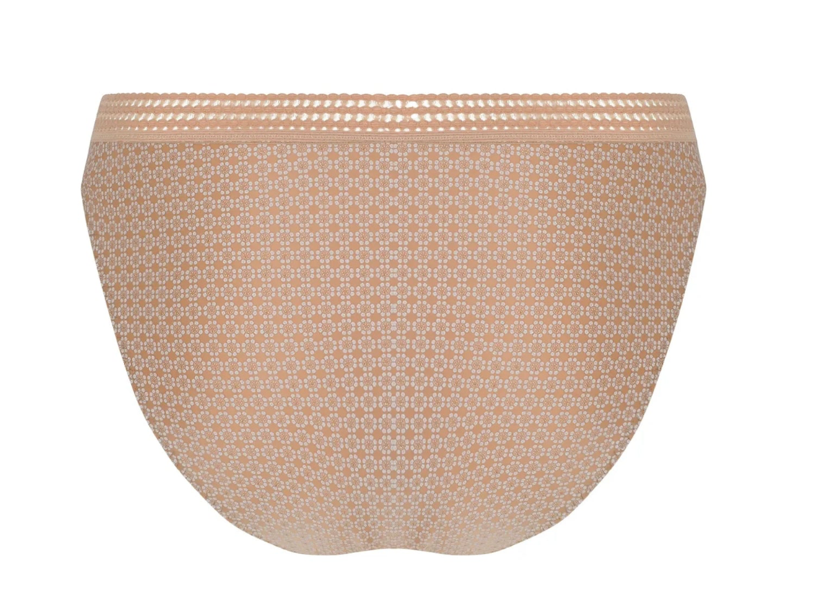 Beige patterned underwear on a white background