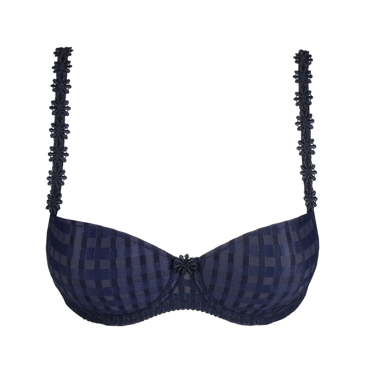  a navy bra with sparkles. 