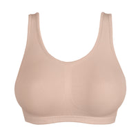 Beige wireless bra on a white background