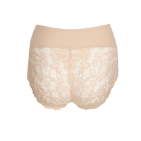 Beige lace underwear on a white background