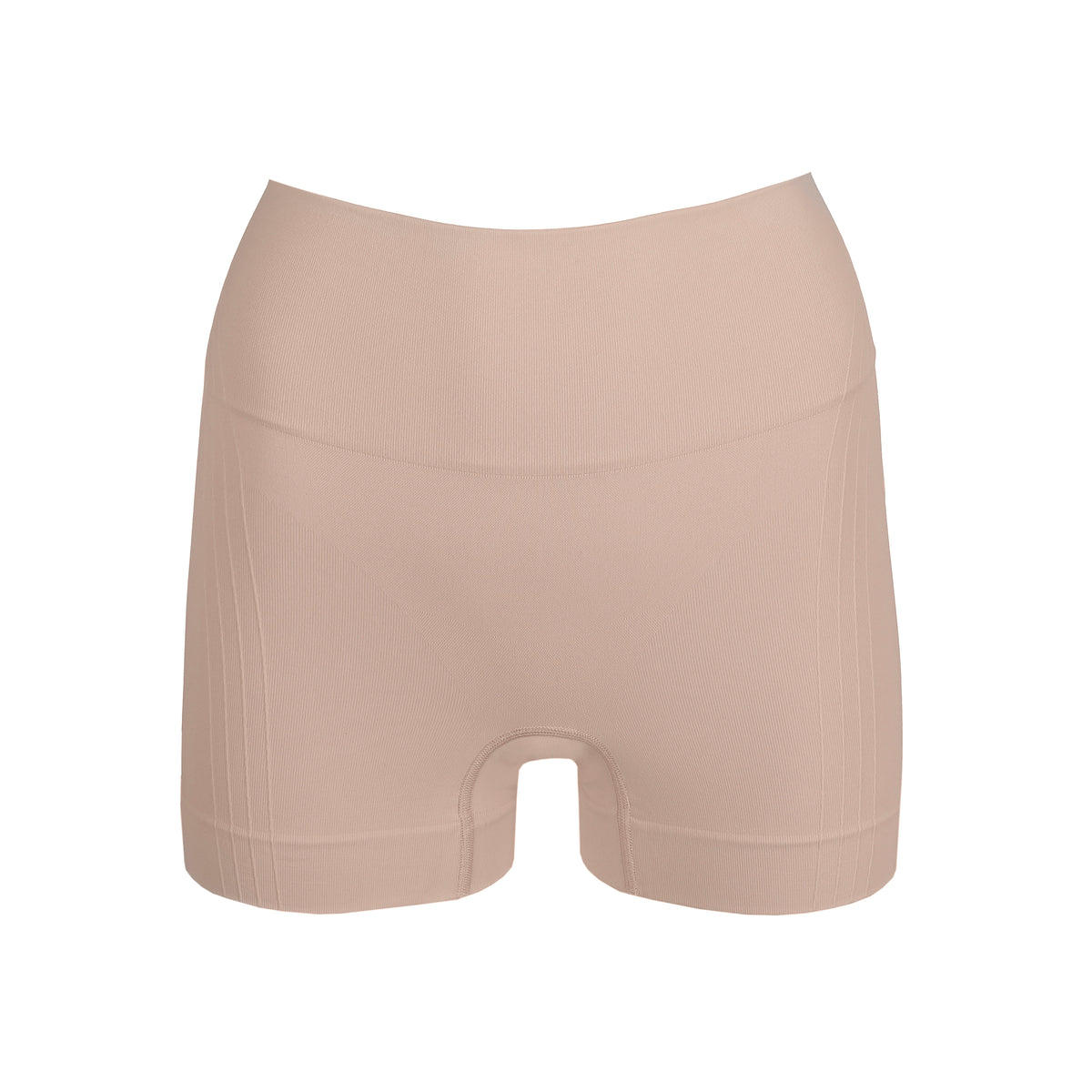 Beige high-waisted shorts on a white background