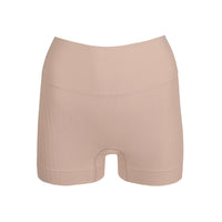 Beige high-waisted shorts on a white background