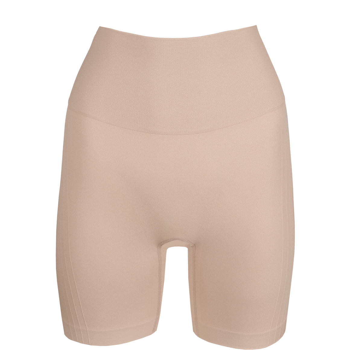 Beige high-waisted shorts on a white background