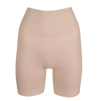 Beige high-waisted shorts on a white background