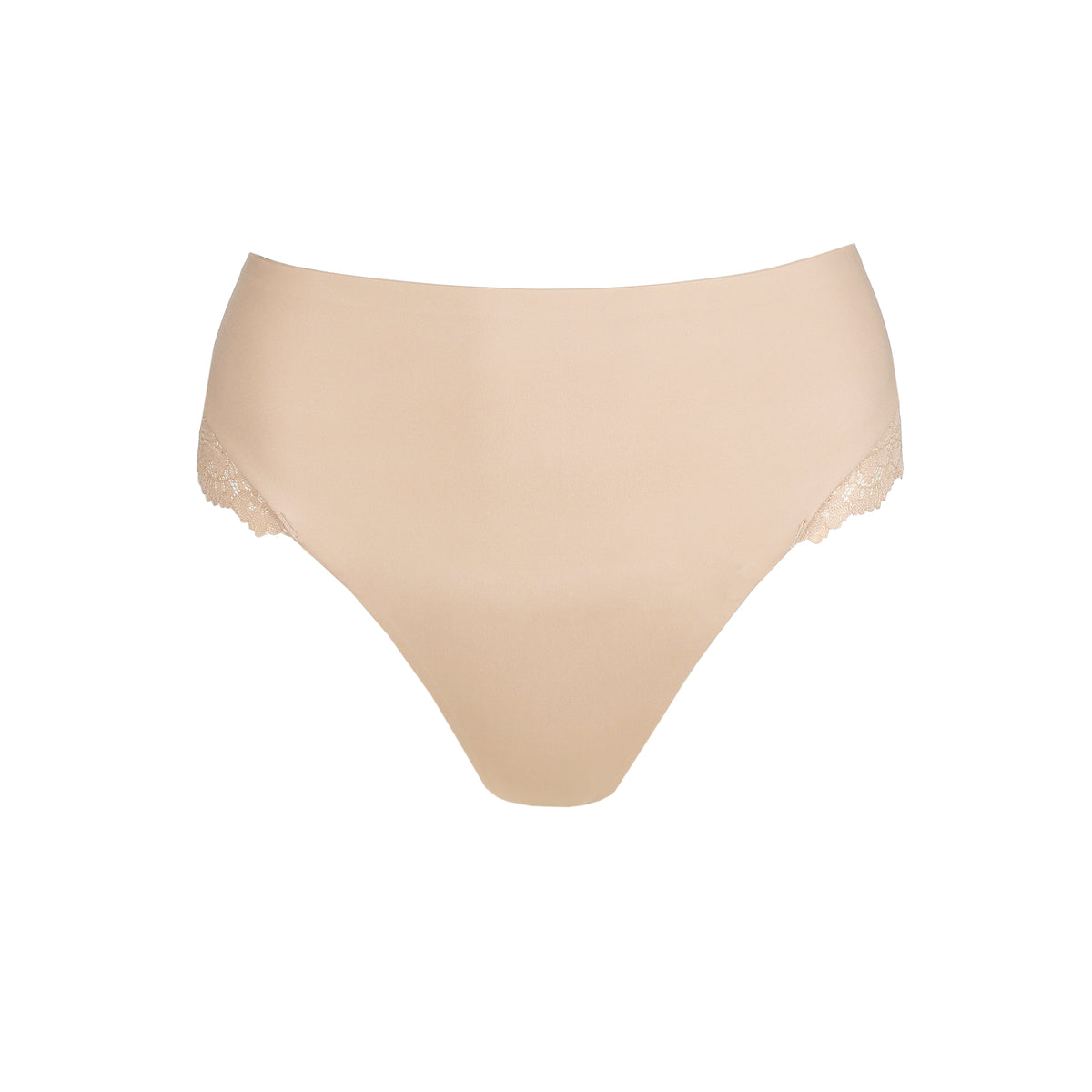 Beige high-waisted bikini bottom on a white background