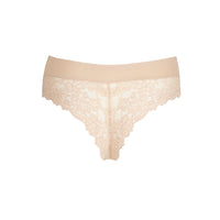 Beige lace underwear on a white background