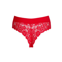 Red lace underwear on a white background