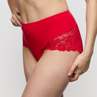 Red lace underwear on a neutral background