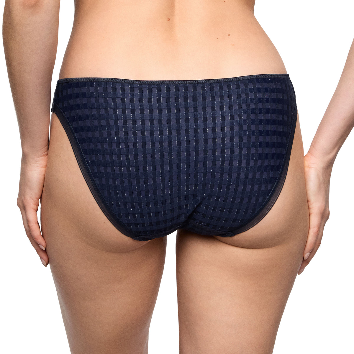 Woman wearing a navy underwear. 