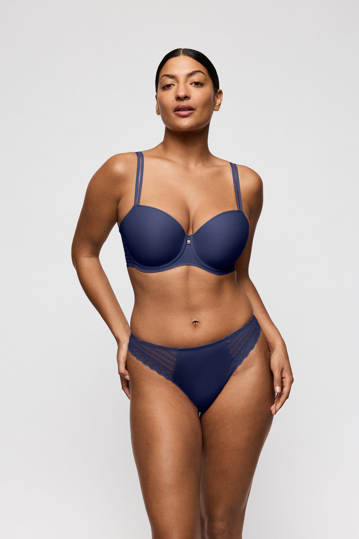 PrimaDonna Twist Side Indigo balcony bra with lace band and feminine detailing at All Figure