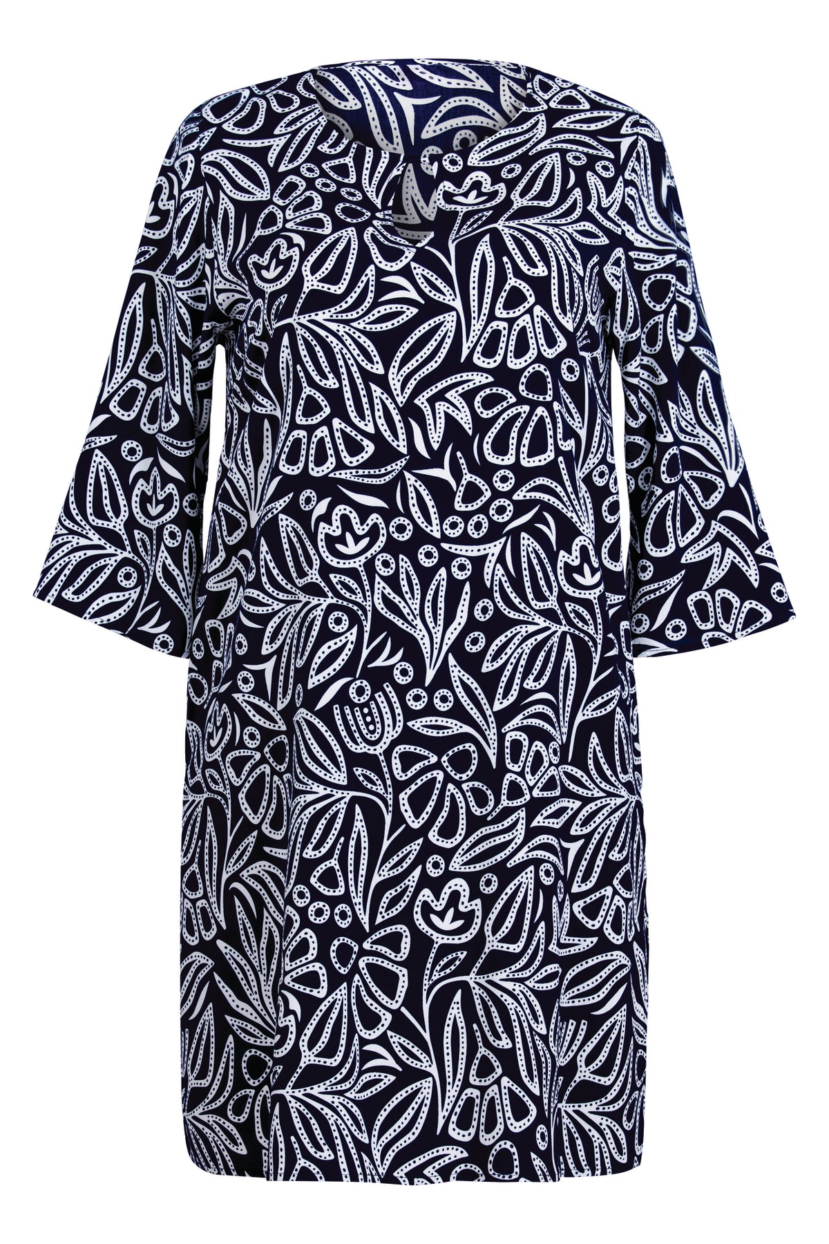 Black and white patterned dress on a white background