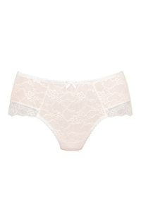 Light pink lace underwear on a white background